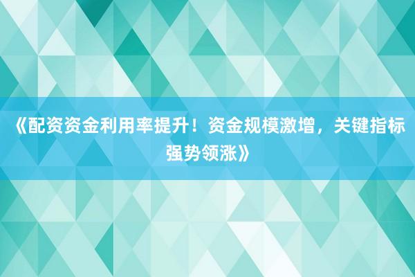 《配资资金利用率提升!资金规模激增,关键指标强势领涨》