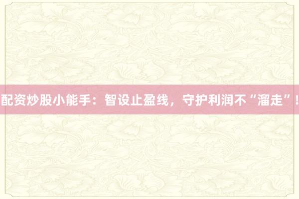 配资炒股小能手:智设止盈线,守护利润不“溜走”!