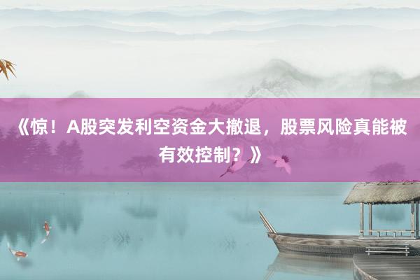 《惊！A股突发利空资金大撤退，股票风险真能被有效控制？》