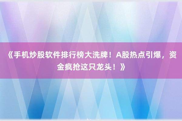 《手机炒股软件排行榜大洗牌！A股热点引爆，资金疯抢这只龙头！》