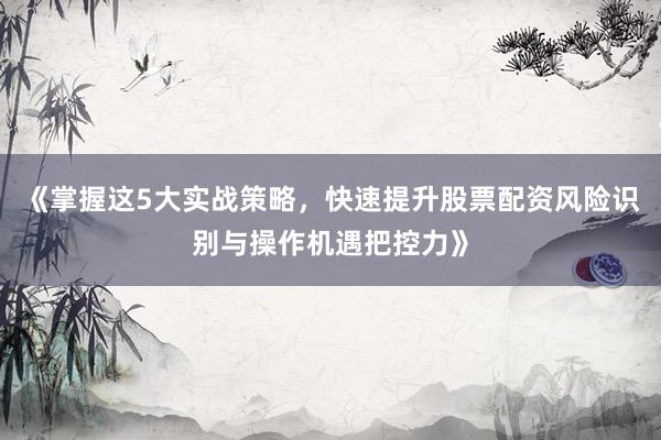 《掌握这5大实战策略，快速提升股票配资风险识别与操作机遇把控力》