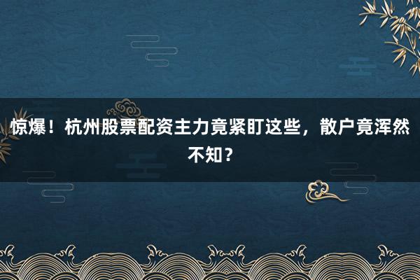 惊爆！杭州股票配资主力竟紧盯这些，散户竟浑然不知？