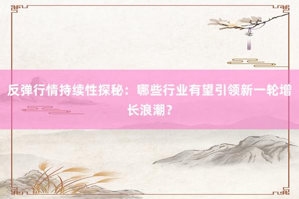 反弹行情持续性探秘：哪些行业有望引领新一轮增长浪潮？