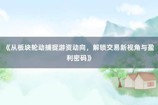 《从板块轮动捕捉游资动向，解锁交易新视角与盈利密码》