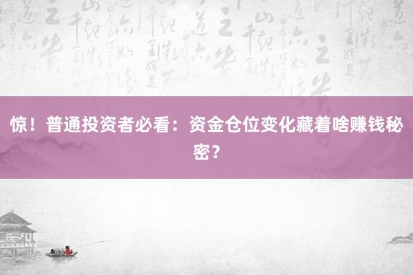 惊！普通投资者必看：资金仓位变化藏着啥赚钱秘密？